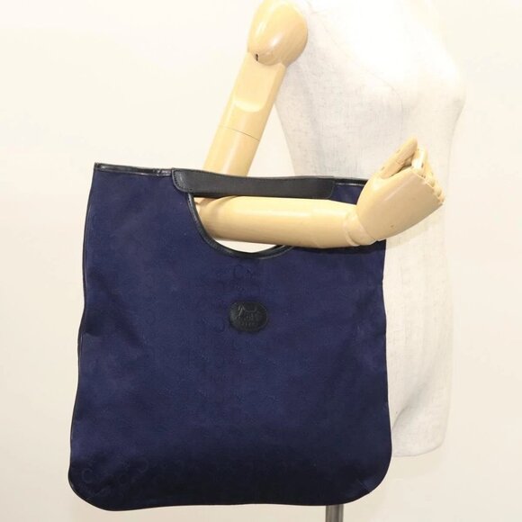 CELINE C Sulky Hand Bag Canvas Navy Auth ti3127 - Picture 15 of 16